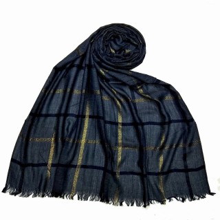 Designer Cotton Golden Striped Stole - Blue